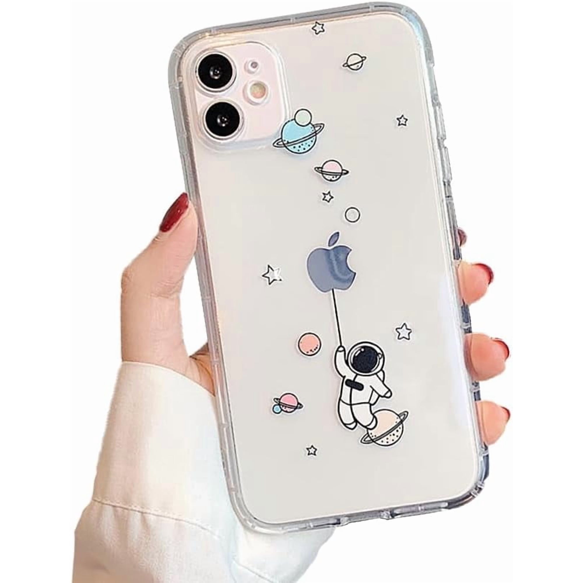 Designed for iPhone Case, Cartoon Cute Astronaut Planet Rocket Star Clear Soft Phone Case(Hanging, for iPhone 12 Mini)