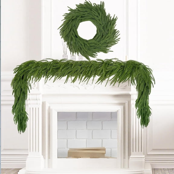 Guvpev 6FT Christmas Artificial Norfolk Pine Garland | 2Pcs Real Touch Greenery Garlands with Wired Stems | Indoor/Outdoor Christmas Decorations for Mantel, Table, Wall & Fireplace