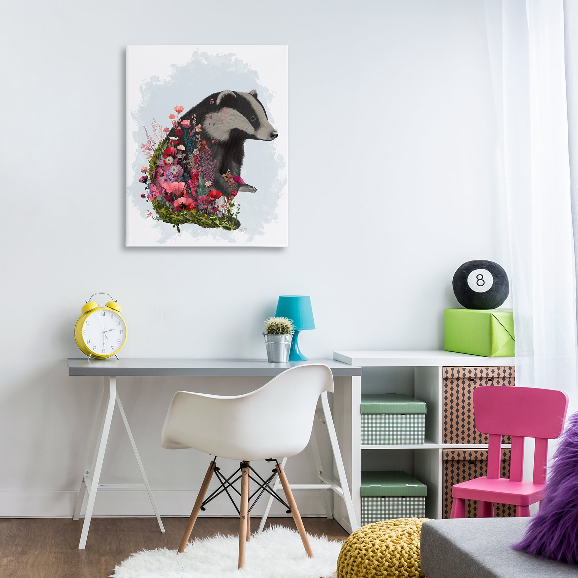 Stupell Industries Badger with Garden Blooms Botanical & Floral Painting Gallery Wrapped Canvas Art Print Wall Art, 30 x 40