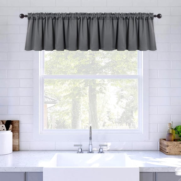 Blackout Valance Rod Pocket Thermal Insulated Window Treatment Tiers Solid Short Curtain for Small Window Bedroom 52 x 18 Inches 1 Panel Grey