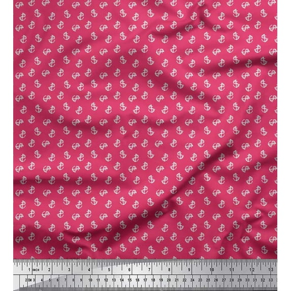 Soimoi Cotton Cambric Fabric Anchor Hook Nautical Printed Fabric 1 Yard 56 Inch Wide