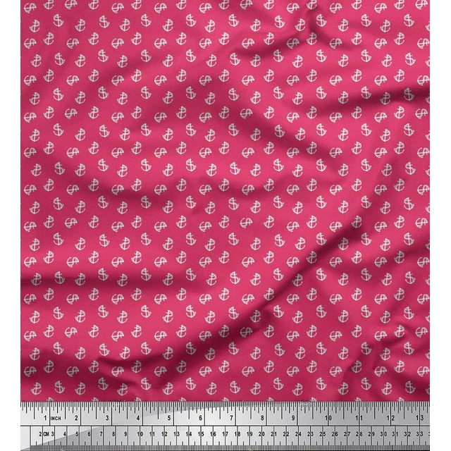 Soimoi Rayon Crepe Fabric Anchor Hook Nautical Print Sewing Fabric Yard 46 Inch Wide