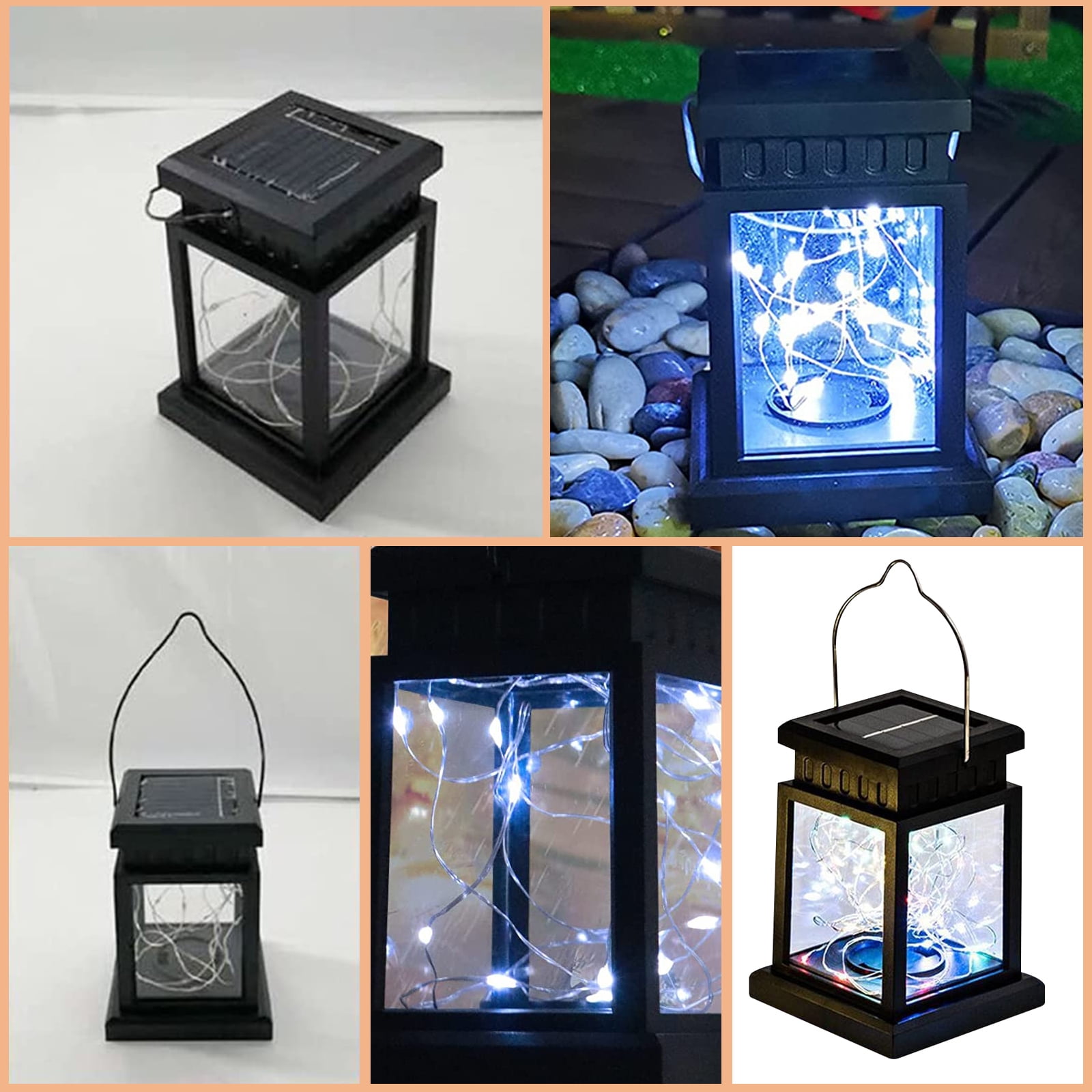 Solar Lantern Lights Outdoor, 2 Pack Vintage Small Palace Hanging Light, Solar Powered Waterproof Landscape Lamp for Pathway Deck Garden Decor, Multicolor
