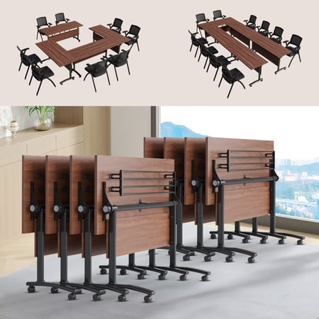 Folding Conference Room Table Modern Mobile Training Tables with Silent Wheels Modular Seminar Meeting Desk for Office (W2 55.1in 8)