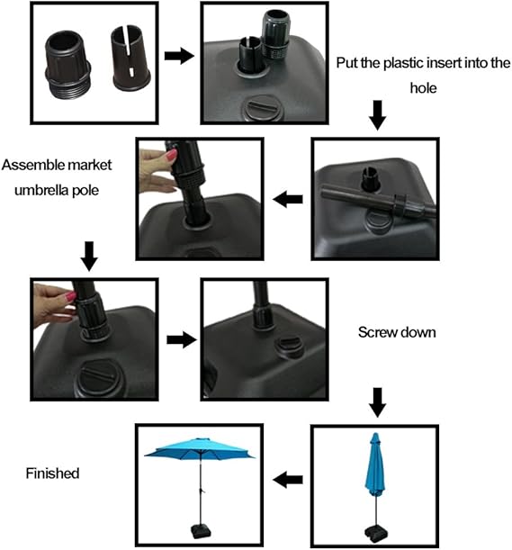Patio Umbrella Base, Outdoor Market Umbrella Stand, Water or Sand Self-filled , Not Included, Black Square