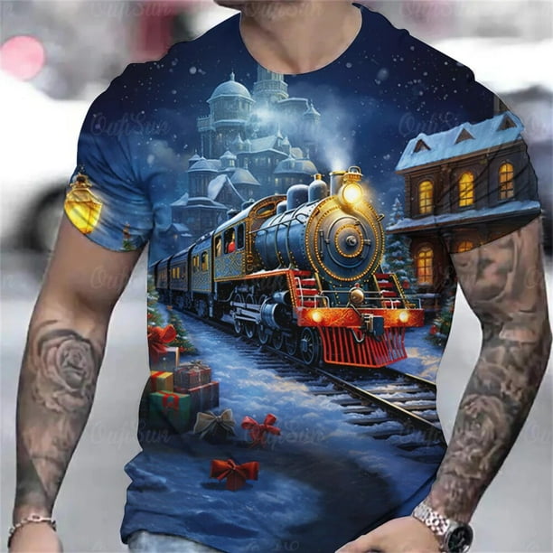 Camisetas de tren de Navidad para hombre Top informal de verano con estampado 3d camisetas holgadas de gran tamano ropa de manga corta de disenador callejero para hombre Walmart en linea