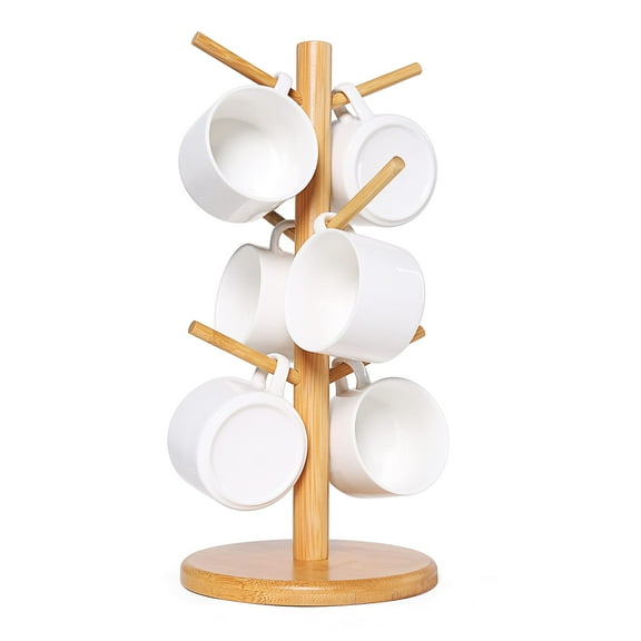 Mug Holder Tree, Coffee Mug Holder, Countertop Mug Tree , Coffee Cup Holders for Counter Stand, Bamboo Mug Rack & Tea Cup Organizer, Bamboo Coffee Counter Bar Accessory with 6 Hooks