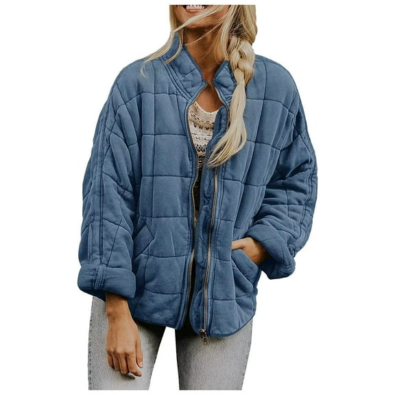 kamemir Lightweight Jacket Women Women's Long Sleeve Front Bomber Jacket with Ribbed Cuffs(Blue,XXL)