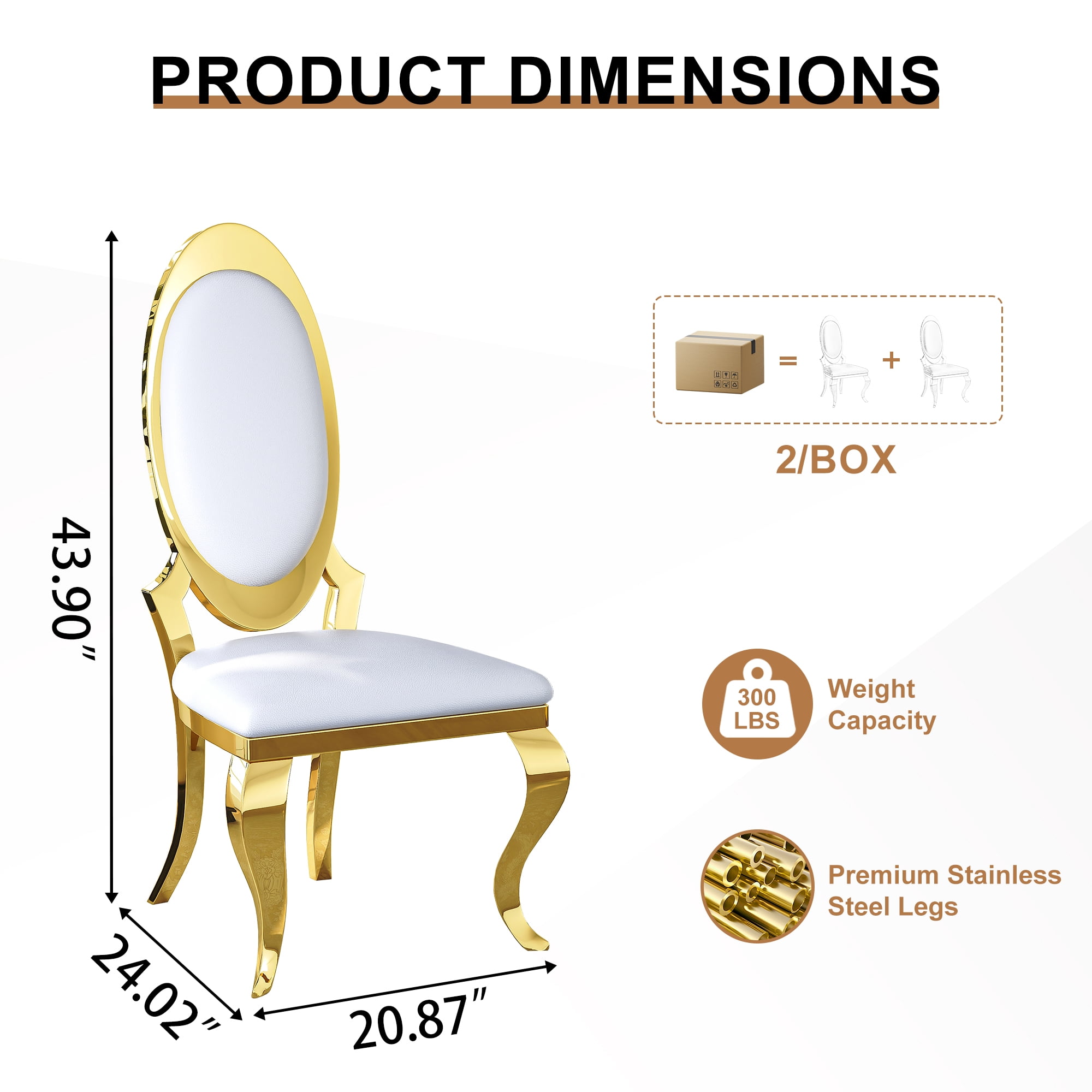 Luxury Dining Chairs Set of 2, Oval Back PU Upholstered Chairs with Stainless Steel Cabriole Legs, Dining Chairs for Kitchen, Living Room, Office