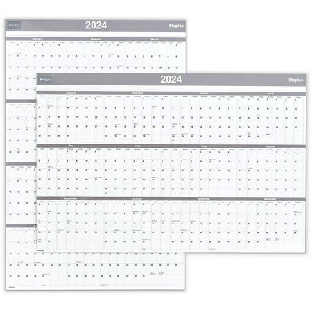 2024 Staples 36  x 24  Dry Erase Wall Calendar Gray/White (ST52079-24)