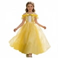 thumbnail image 2 of ITSAME Girls Dress, Flutter Ruffle Off Shoulder Cinched Waist Kids Wedding Pageant Party Prom Evening Gown Yellow 4-5T, 2 of 7