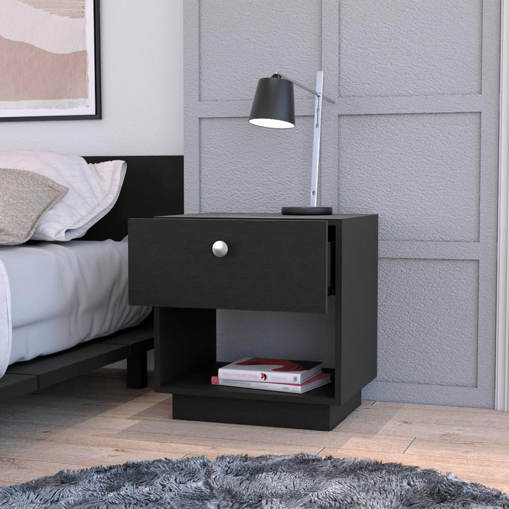 HomeRoots 518174 20 in. One Drawer Nightstand with Integrated Tech, Black