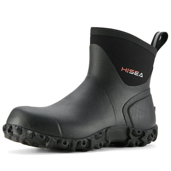 HISEA Men's Rubber Rain Boots Waterproof Outdoor Ankle Mud Boots Black US Size 11