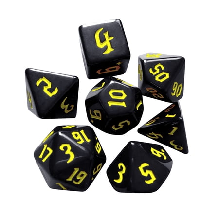 SunyaMood 7pcs/Set Multi-Sided Digital Dices D4 D6 D8 D10 D12 D20 for TRPG (Yellow)