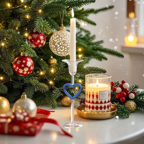 AuroraX Valentine'S Day Heart Tall Taper Candle Holder Blue Glass Candlestick Holders Decorative Rustic Vintage Romantic Elegant Candle Stand Valentines Day Table Centerpieces Dining Wedding Decor