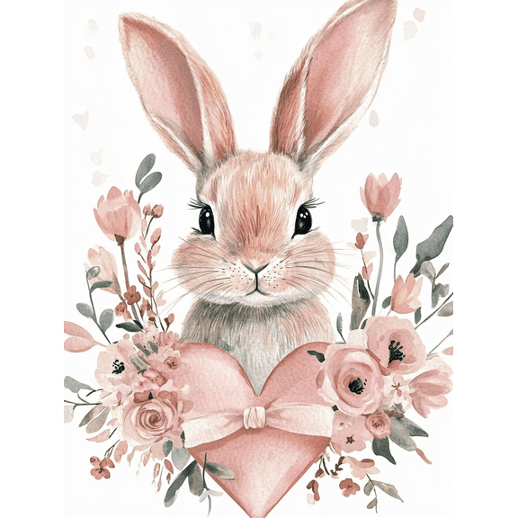 Cute Bunny Rabbit with Flowers Wall Art Canvas Print， Perfect for Bedroom， Living Room， Nursery， Bathroom， and Office Decor.