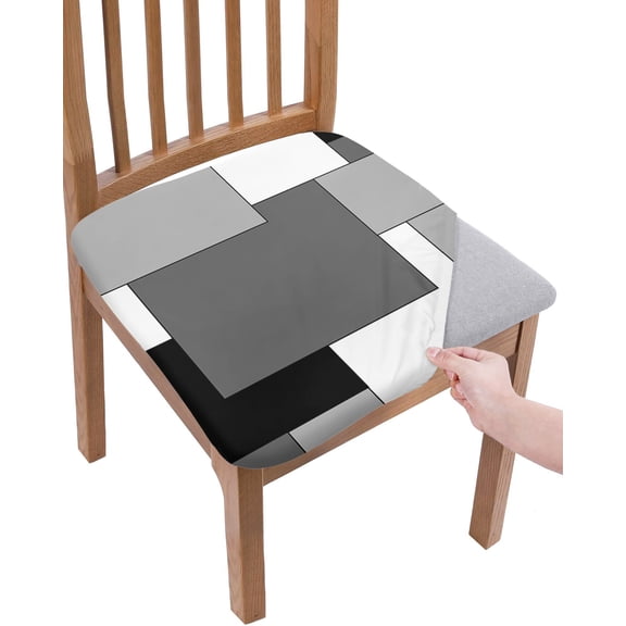 Black Grey Chair Seat Covers for Dining Room Stretch Chair Seat Covers Set of 4, Middle Century Irregular Geo Abstract Art Chair Seat Protector Cushion Slipcovers for Kitchen Restaurant Office