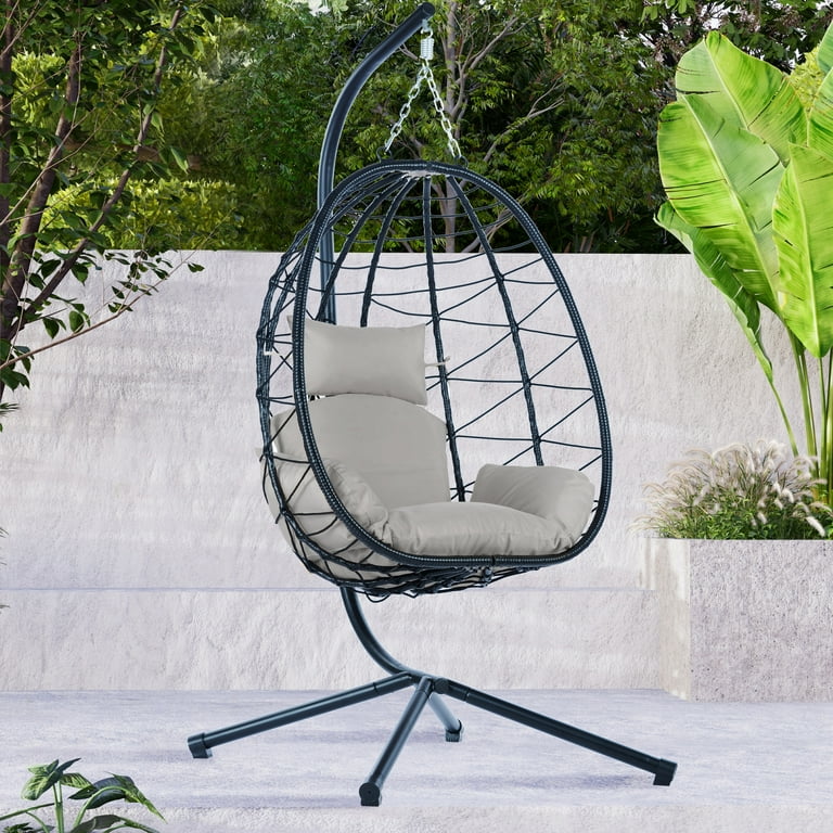 Patio Hammock Chair, Wicker Hanging Swing Egg Chair with