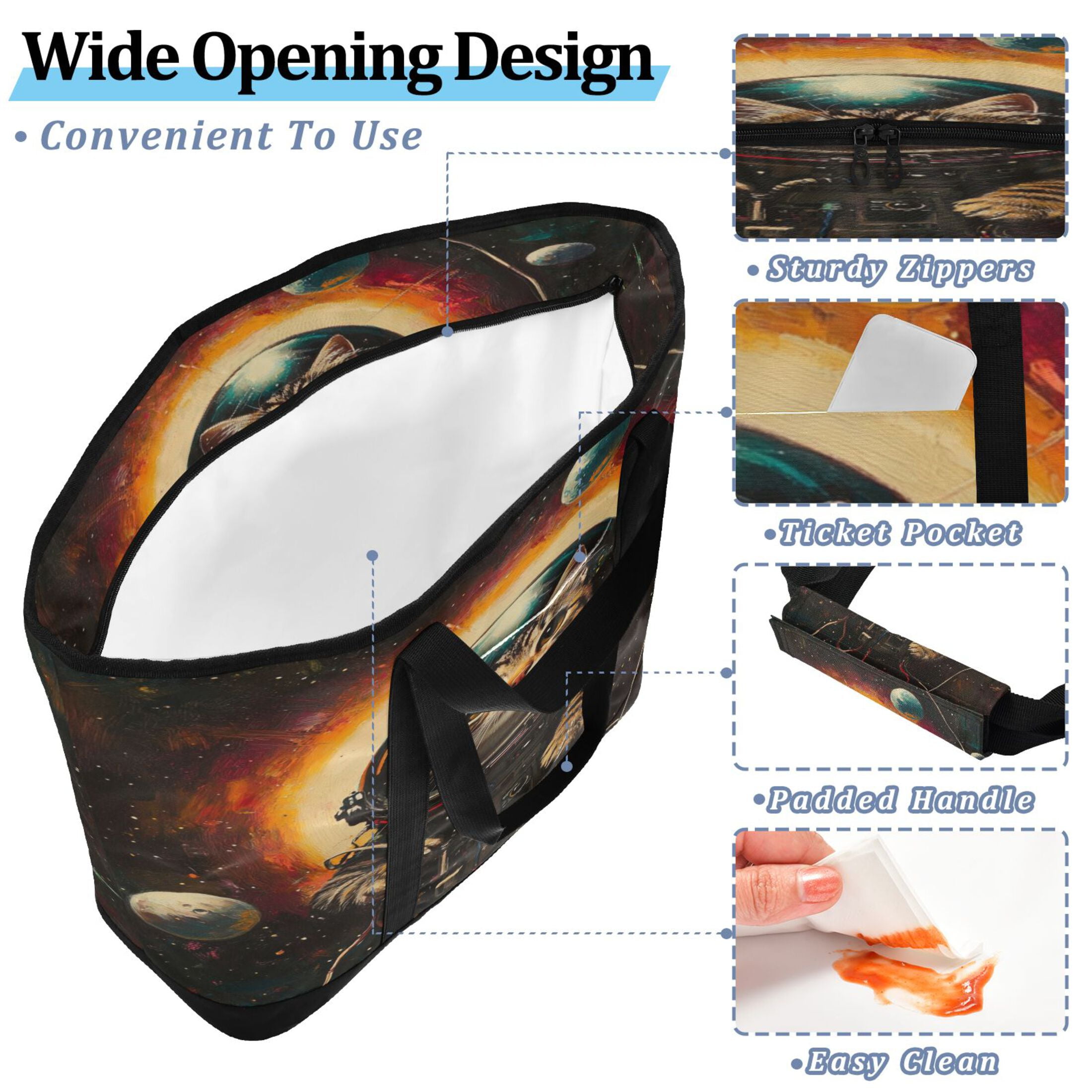 Large Hand-held Ice Pack Picnic Bag Insulation and Refrigeration Suitable for Shopping Picnics and Camping Astronaut Black Cat