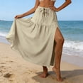 thumbnail image 5 of GUACER Womens Boho Tiered Maxi Skirt with Side Slit High Waisted Drawstring A-Line Skirt Flowy Summer Beach Swing Long Skirts, 5 of 7