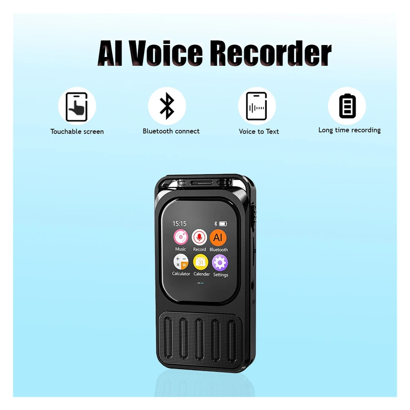 Voice Recorder Real-Time Translation Voice to Text Blue Tooth Connect Touchable Screen Recorder