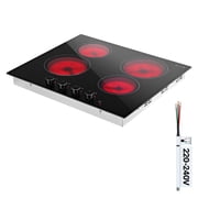 KFFKFF 24-Inch Electric Cooktop with 4 Burners, 6000W, 220V, Ceramic Built-in Radiant Stove, Features 11 Power Settings, Overheat Protection, and Knob Controls for Versatile Cooking Needs