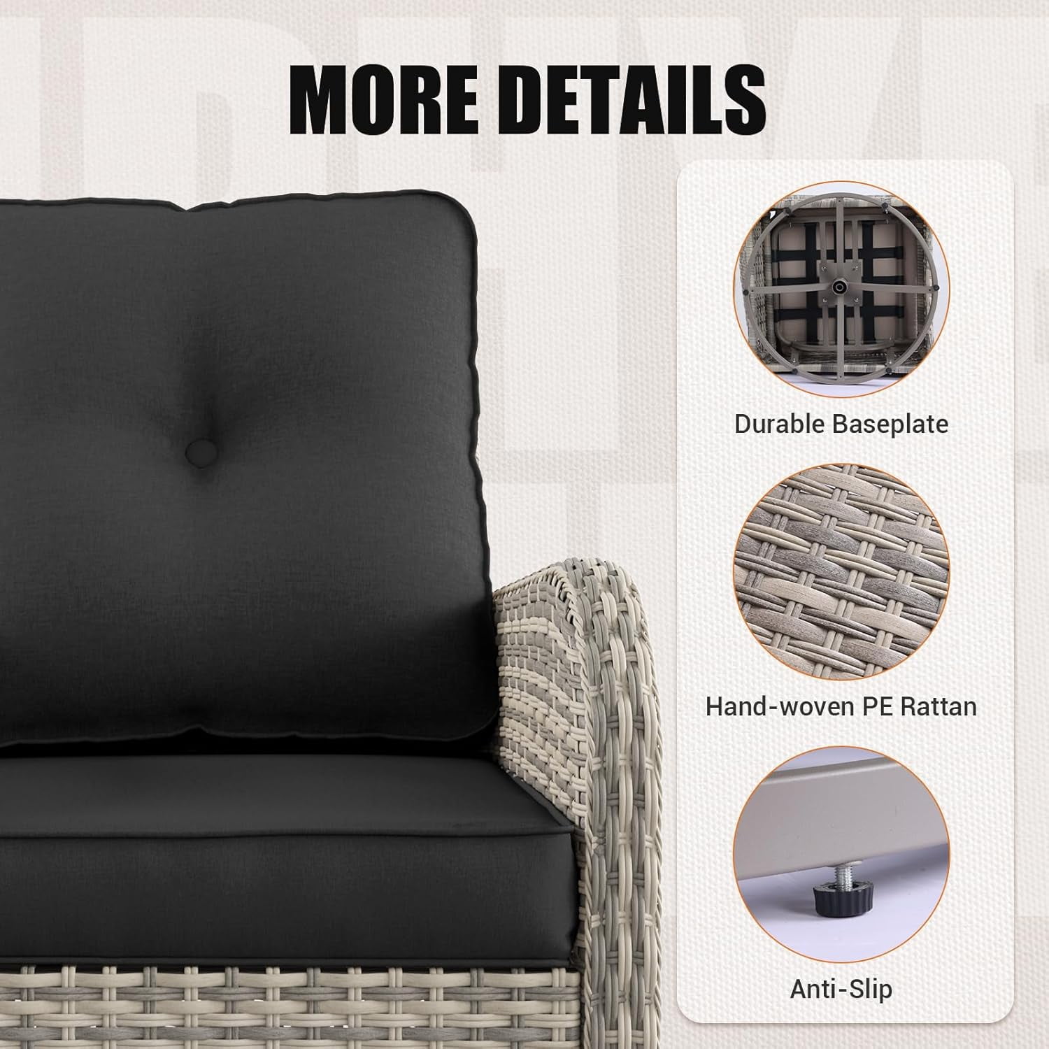 14-Piece Outdoor Patio Furniture Set with Rocking Swivel Chair, Wicker Rattan Sectional Sofa Conversation Set with 55,000 BTU Fire Pit Table, Backyard Furniture,Dark Grey