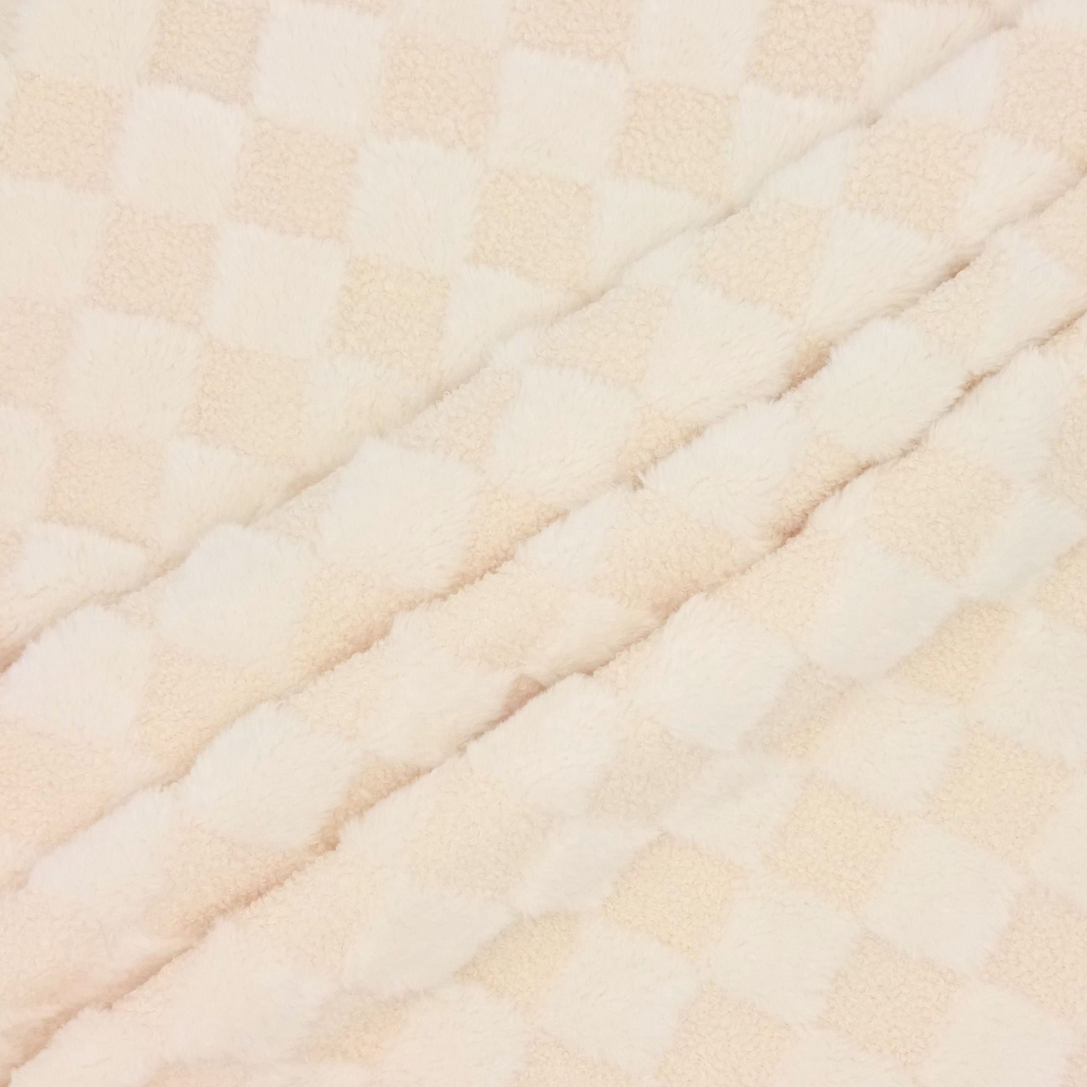 Shason Textile 1.5 Yard Cut 100% Polyester Checker Coral Fleece Fabric, Cream, 54" Wide for Quilting & Sewing