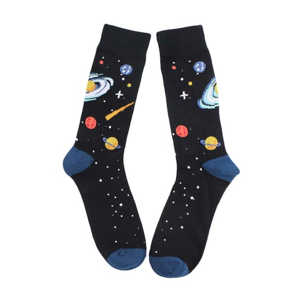 SDFGTstore Mens Novelty Funny Cotton Crew Socks Solar System Rocket Astronaut Planet Print Harajuku Contrast Color Mid Tube Hosiery