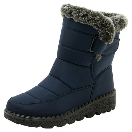 

MIASHUI Women Winter Flat Shoes Hook Loop Keep Warm Snow Boots Comfortable Ankle Boots Blue 6.5