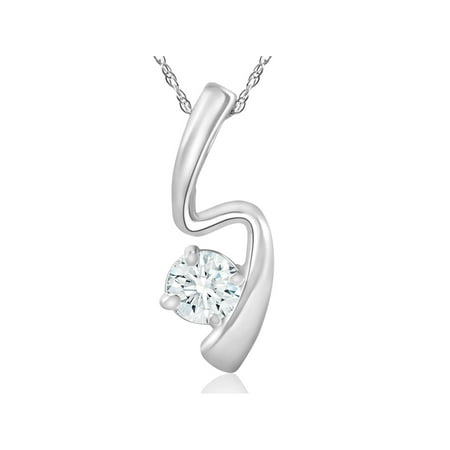 1/4ct Solitaire Diamond 14k White Gold Freeform Pendant & Chain Womens Jewelry