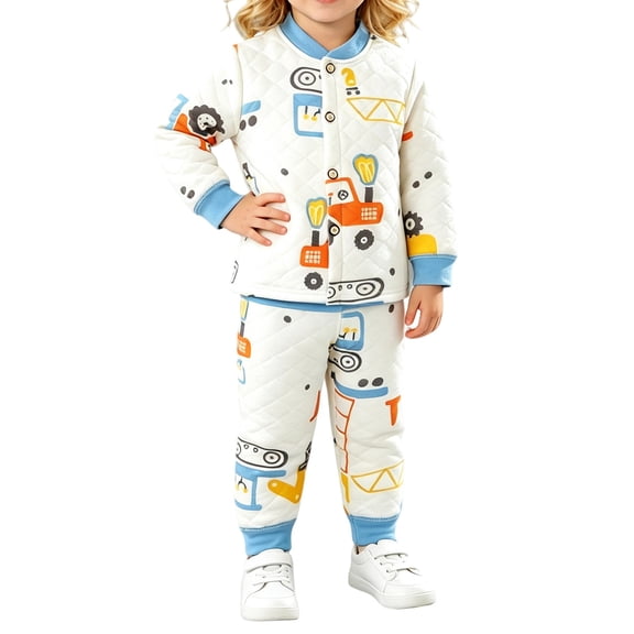 Amidoa Girls 2 Piece Outfits Fall Winter Clothes Print Long Sleeve Top and Casual Pants Kids Clothing Sets Blue Size 6-9 Months