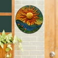 thumbnail image 2 of Vibrant Sunburst 8x8 Inch Round Aluminum Wall Art - Colorful Celestial Design with Floral and Mountain Landscape, Metal Home Decor Sign, Outdoor Decor, 2D, Perfect for Room Decor, 2 of 7
