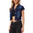 thumbnail image 4 of INSPIRE CHIC Women's Short Cap Sleeves Denim Jackets Button Down Cropped Jean Jacket Black Blue XS, 4 of 6