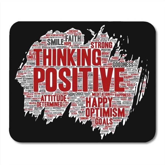 SIDONKU Conceptual Positive Thinking Happy Strong Attitude Paint Brush Word Cloud Collage of Optimism Smile Faith Mousepad Mouse Pad Mouse Mat 9x10 inch