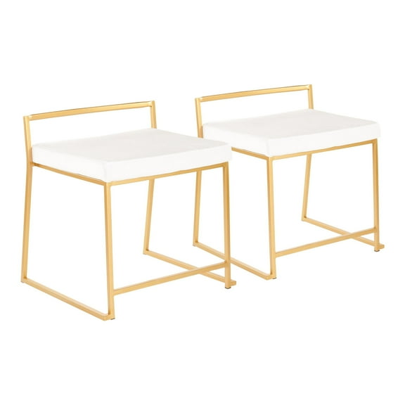 Fuji Contemporary/Glam Stackable Dining Chair in Gold Metal and White Velvet by LumiSource - Set of 2