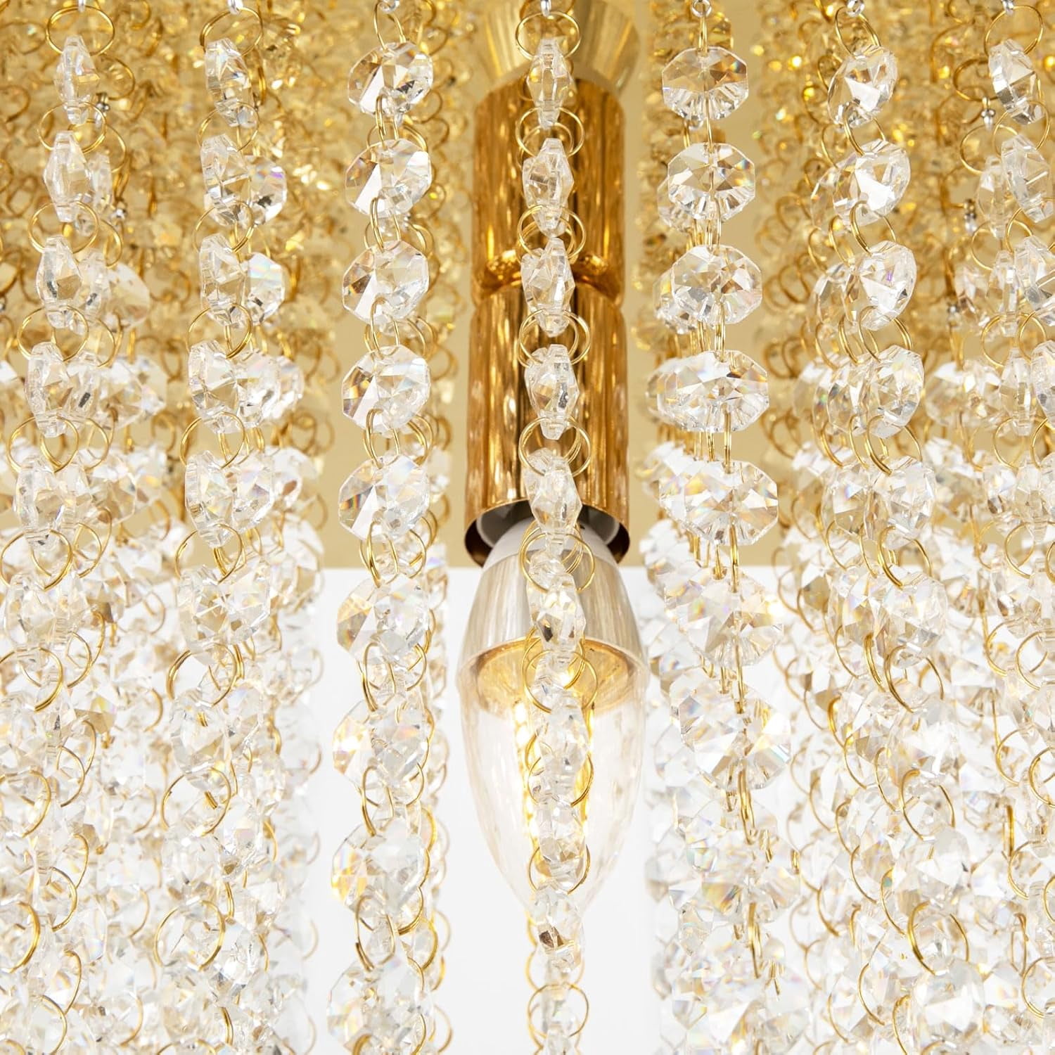 31.5" Linear Modern Crystal Chandelier Luxury Gold Rectangle K9 Crystal Raindrop Chandelier Contemporary 7-Light Ceiling Pendant Lighting for Living Room Kitchen Island Entryway Foyer