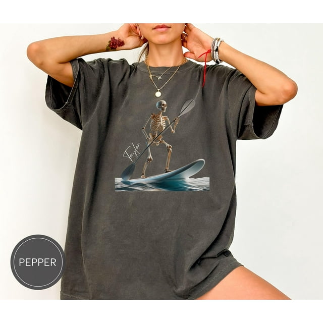Custom Stand Up Paddleboard Skeleton Shirt, Personalized Halloween SUP Tee, Gothic Paddle - As Picture - L