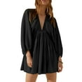 thumbnail image 6 of Women's Textured V Neck Mini Dress with Ruched and Buttoned Details Polyester % for Elegant Everyday Wear All Year, 6 of 15