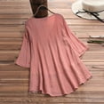 thumbnail image 4 of Dazajoo Women Plus Size T-Shirt Blouse Summer Solid Color V-Neck Cotton Linen Shirts Stitching Lace Hollow Tops for Women 2024,Pink,XL, 4 of 4