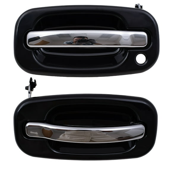 Brock Replacement Set Front Outside Door Handles Black Bezel w/ Chrome Levers Compatible with 1999-2007 Silverado Sierra Pickup Truck 15745149 15182419