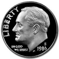 1986-S Roosevelt Dime Gem Proof