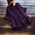 thumbnail image 2 of YDFCWXW Linen Tops for Women Short Ruffle Sleeve Shirts Crewneck Pleated Blouses Dressy Casual Fashion Button Down Tunic Top Purple, S, 2 of 5