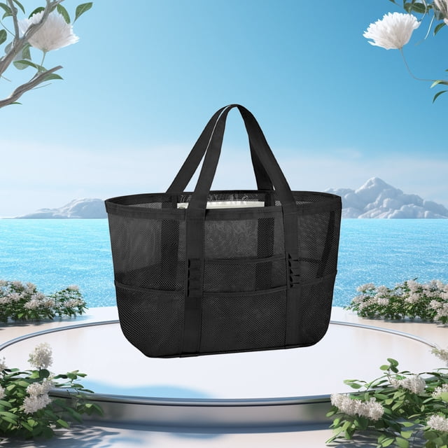 Bolsa de Playa de Malla para Mujer, Grande, de Nailon, Resistente a La Arena, Impermeable, Reutilizable, para Piscina, con Múltiples Bolsillos | Bolsa para Viajes, Vacaciones, Picnic, Gimnasio, Compr