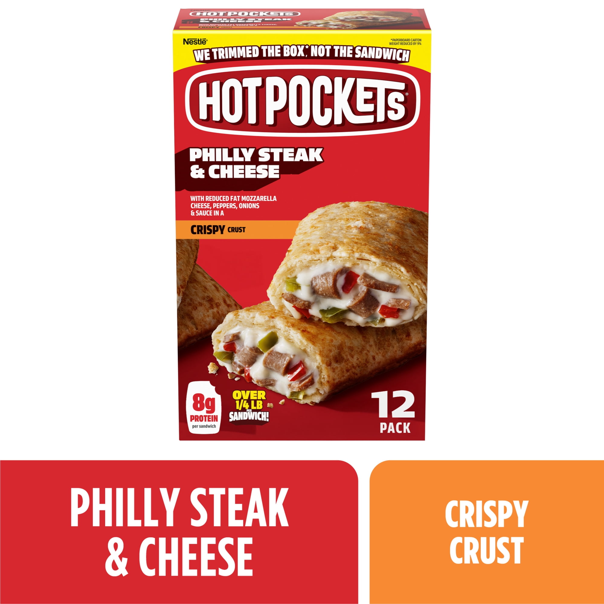 Hot Pockets Frozen Snacks Philly Steak and Cheese Seasoned Crust Sandwich, 54 oz, 12 Pack (Frozen)