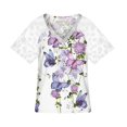 thumbnail image 5 of Ersazi Dressy Blouses for Women Women Fashion Summer cute Fold Printed Regular Women Short Sleeves V Neck Button Top Teacher Tshirts 3- Purple T-Shirts for Women S, 5 of 5