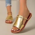 thumbnail image 2 of Womens Gold Slide Sandals Open Toe Comfortable Braided Strap Flat Casual Beach Everyday Shoes,Size 9.5, 2 of 9