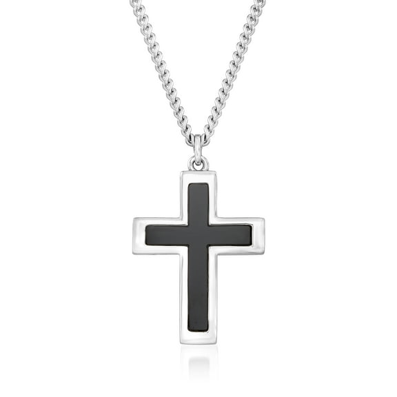 Ross-Simons Men's Black Onyx and Sterling Silver Cross Pendant Necklace for Male, Adult