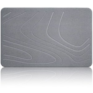 Sorbus Gray Diatomite Bath Mat Wave Design Fast Drying Stone Floor Mat