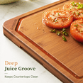 thumbnail image 6 of Astercook Deep Carbonized Bamboo Cutting Board, 12" x 17" Large Wood Chopping Board for Kitchen with Juice Groove & Side Handles, Knife-Friendly Serving Charcuterie Board for Meat, Vegetables, Fruit, 6 of 9